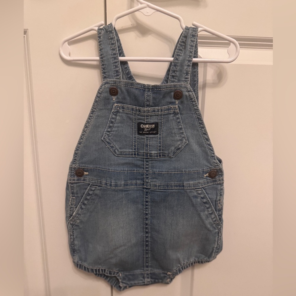 OshKosh B'gosh Blue Classic Denim Bubble Baby Toddler Overalls Adjustable NWOT